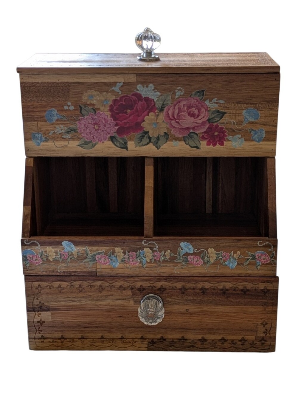 Pioneer Woman Acacia Wood Coffee Pod Tea Bag Kitchen Organizer Country Floral